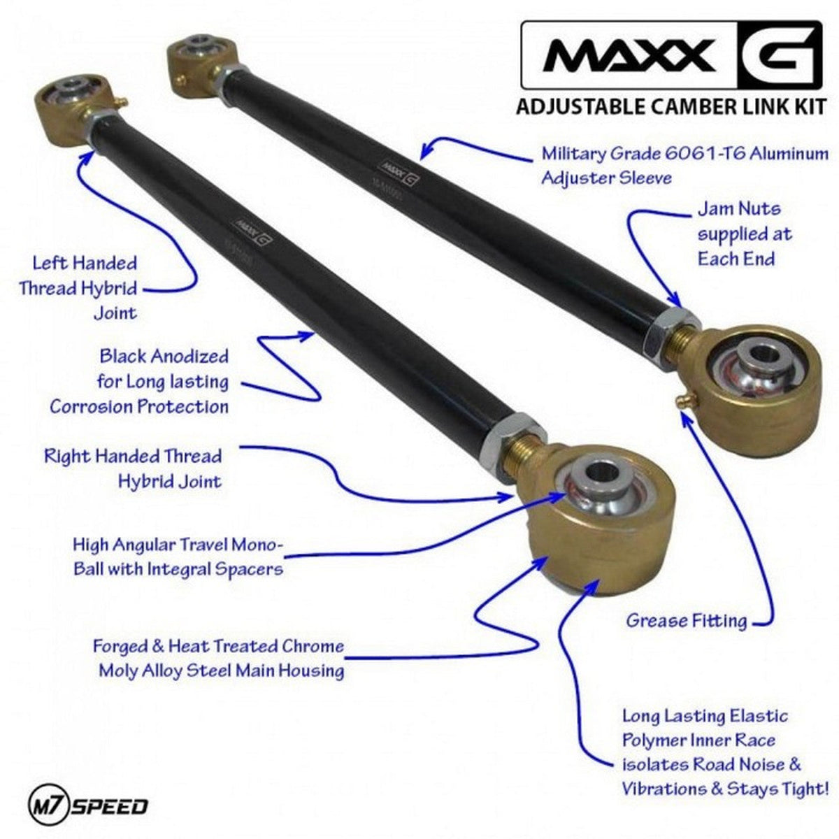 M7 Speed / MAXX-G Mini Cooper Adjustable Camber Links | Hybrid Polymer-MonoBall | 4 Link Kit