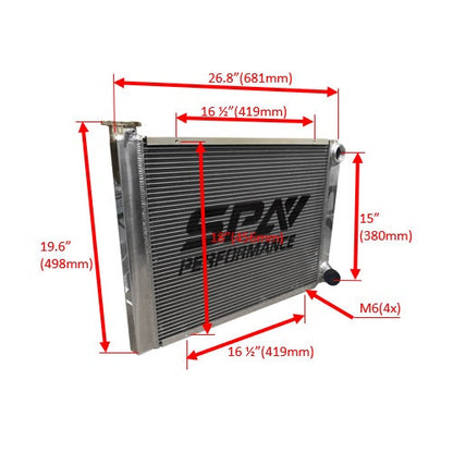 Lightweight Late Model Radiator - Double Pass - 26.8" x 19.6" + Remote Fill Tank - Red Cap