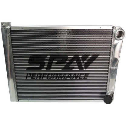Lightweight Late Model Radiator - Double Pass - 26.8" x 19.6" + Remote Fill Tank - Blue Cap