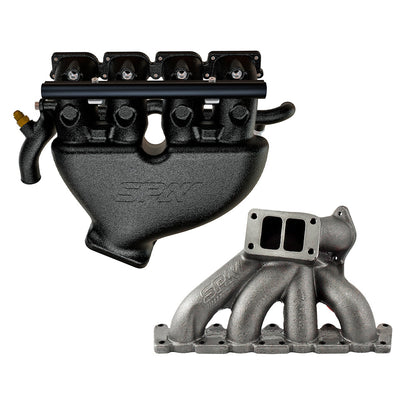 VW B5 T3 top mount turbo twin scroll manifold wastegate "i" + Cast Aluminum Intake Manifold for longitudinal with 4 injectors Fuel Rail Kit (OEM throttle) Black