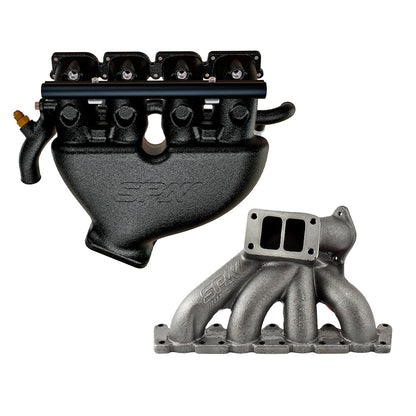 VW B5 T3 top mount turbo twin scroll manifold wastegate "i" + Cast Aluminum Intake Manifold for longitudinal with 4 injectors Fuel Rail Kit (without throttle bolt holes) Black