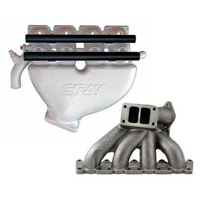 VW B5 T3 top mount turbo twin scroll manifold wastegate "i" + Cast Aluminum Intake Manifold for longitudinal with 8 injectors Fuel Rail Kit (OEM throttle)