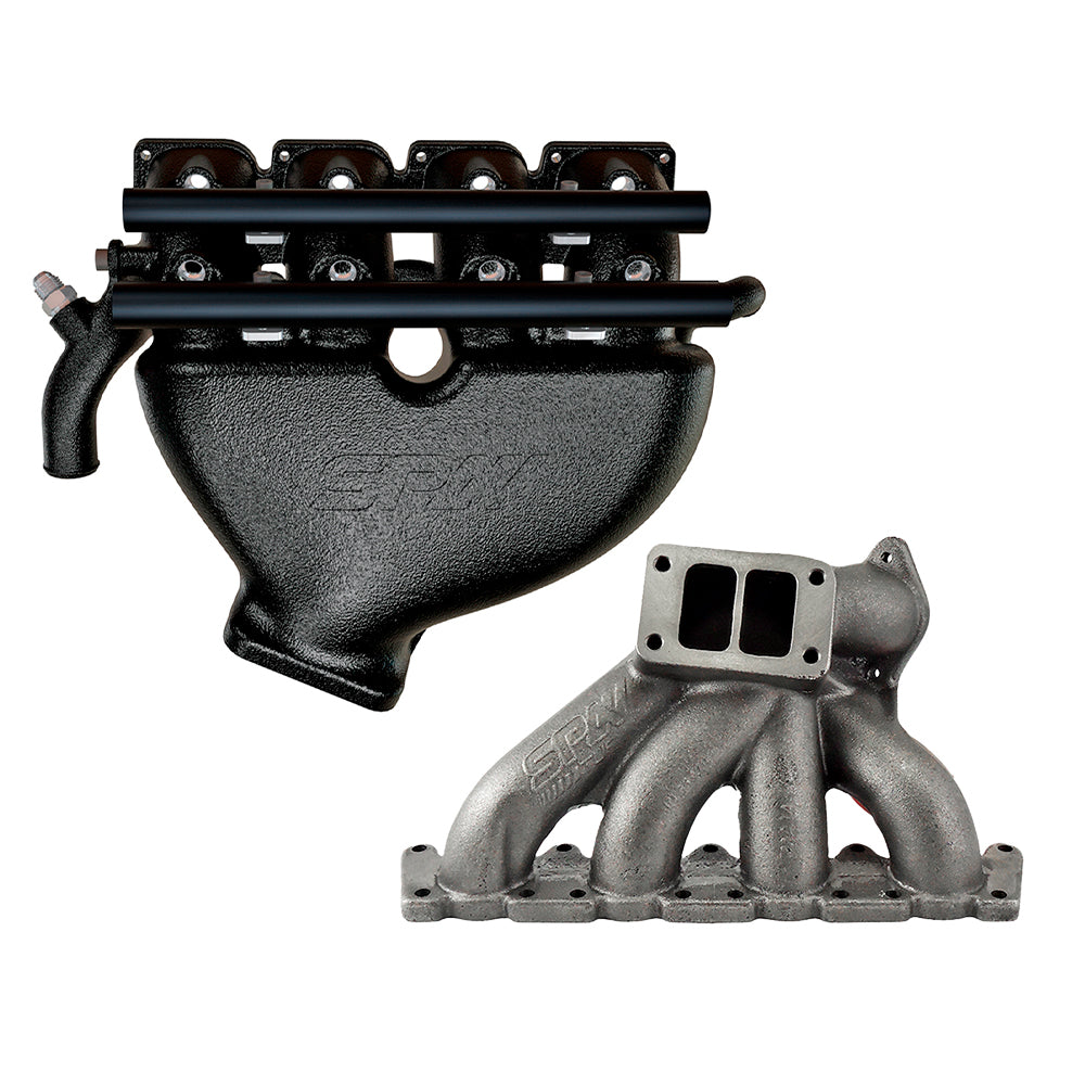 VW B5 T3 top mount turbo twin scroll manifold wastegate "i" + Cast Aluminum Intake Manifold for longitudinal with 8 injectors Fuel Rail Kit (OEM throttle) Black