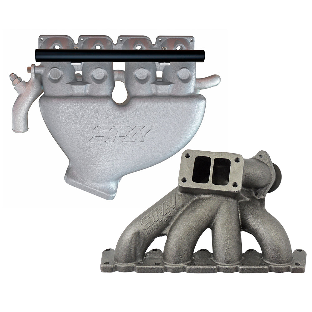 VW B5 T3 top mount turbo twin scroll manifold wastegate V-Band + Cast Aluminum Intake Manifold for longitudinal VW/AUDI 1.8T with 4 injectors Fuel Rail Kit (OEM throttle)