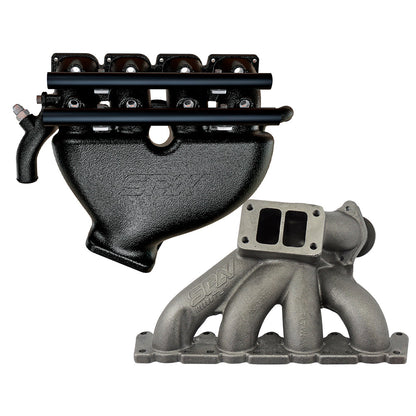 VW B5 T3 top mount turbo twin scroll manifold wastegate V-Band + Cast Aluminum Intake Manifold for longitudinal with 8 injectors Fuel Rail Kit (without throttle bolt holes) Black