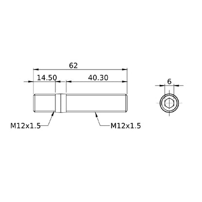 FORGED WHEEL STUD AND NUT COMPETITION TYPE 62mm M12x1.5 - Pack of 1