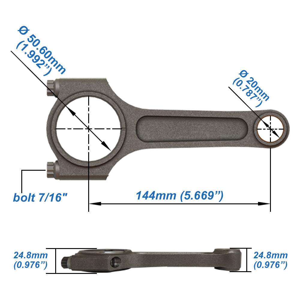 VW 144mm x 20mm High Performance Connecting Rod Set 7/16" bolt - Set with 5 pcs (1300hp)