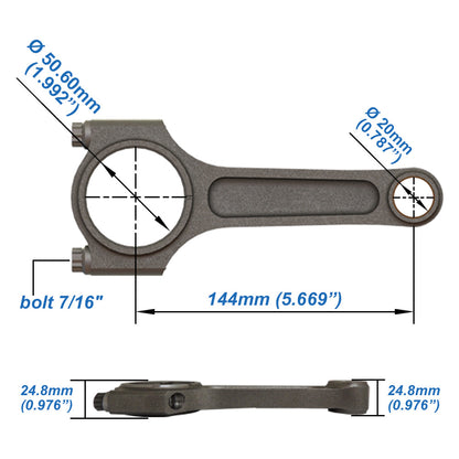VW 144mm x 20mm High Performance Connecting Rod Set 7/16" bolt - Set with 5 pcs (1300hp)
