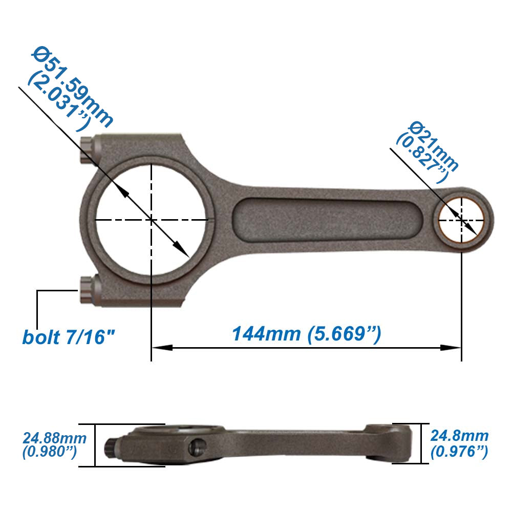 RENAULT F4R/F7R 2.0 16V 144mm x 21mm High Performance Connecting Rod Set 7/16" bolt (1200hp)