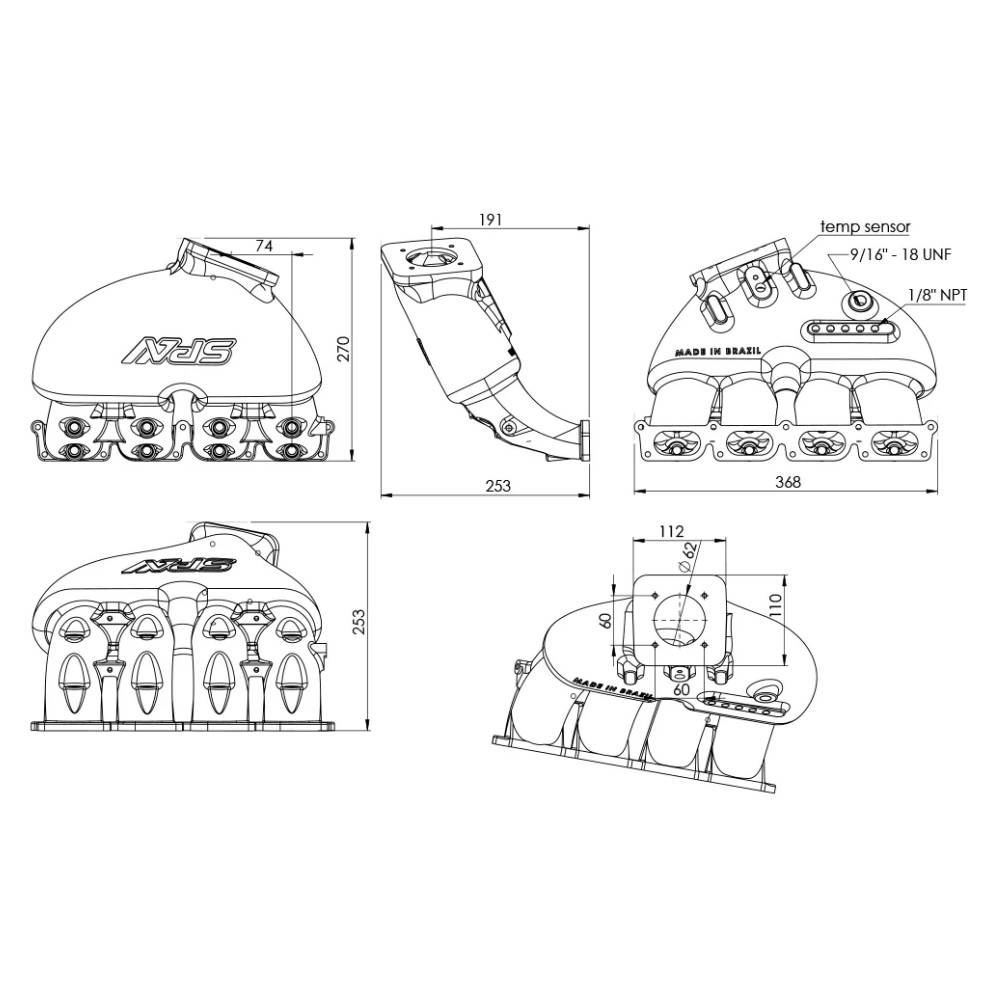 VW B5 T3 top mount turbo twin scroll manifold wastegate "i" + Cast Aluminum Intake Manifold for longitudinal with 4 injectors Fuel Rail Kit (OEM throttle)