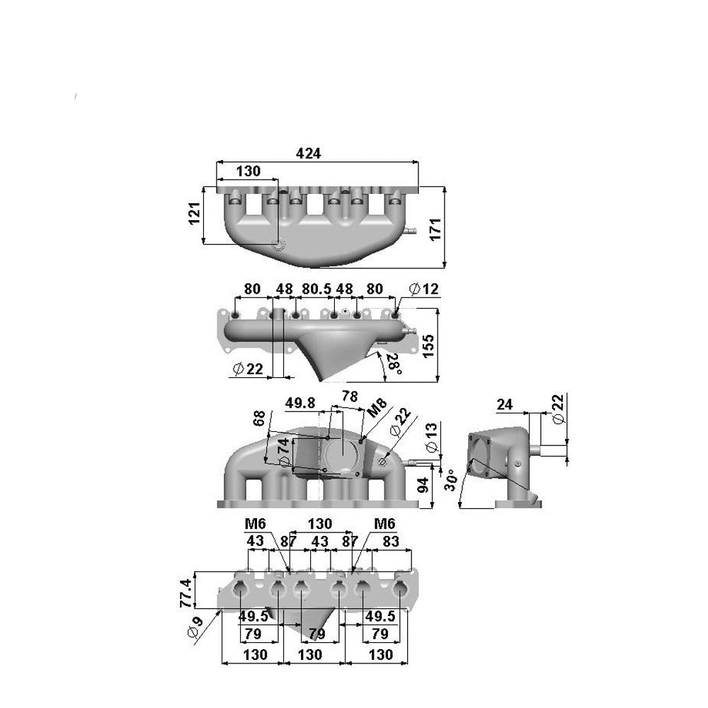 VW VR6 12V Short Runner Induction Intake Manifold Black + OBD2 Flange