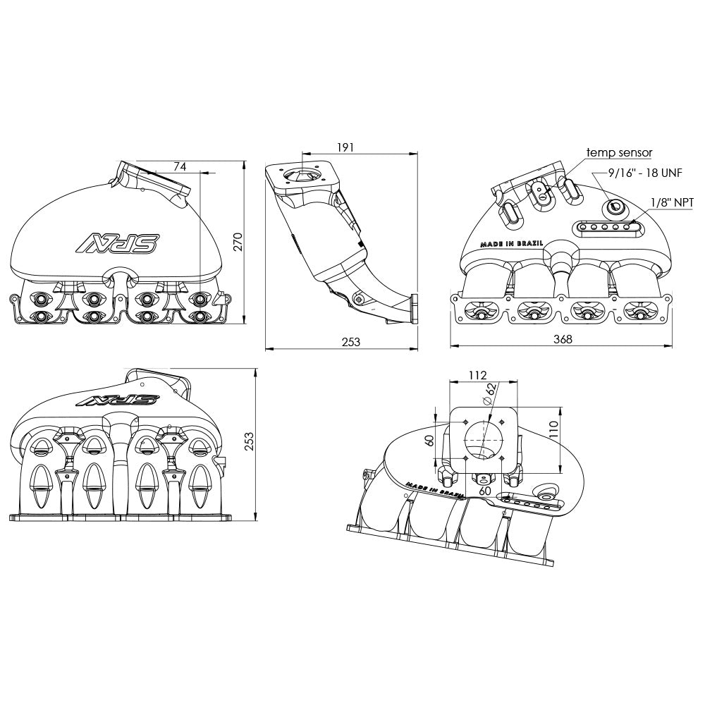 Cast Aluminum Intake Manifold for longitudinal VW/AUDI 1.8T with 4 injectors Fuel Rail Kit (without throttle bolt holes)