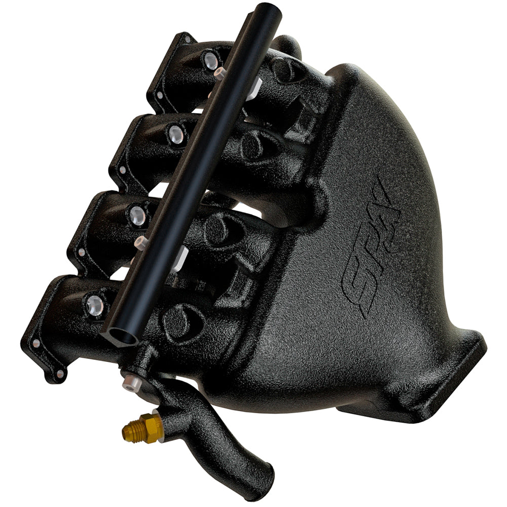 VW B5 T3 top mount turbo twin scroll manifold wastegate "i" + Cast Aluminum Intake Manifold for longitudinal with 4 injectors Fuel Rail Kit (OEM throttle) Black