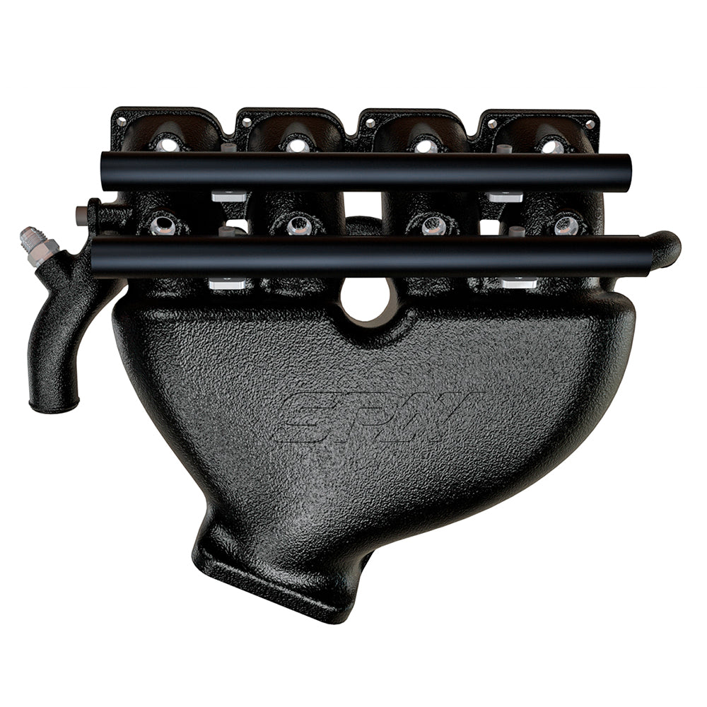VW B5 T3 top mount turbo twin scroll manifold wastegate "i" + Cast Aluminum Intake Manifold for longitudinal with 8 injectors Fuel Rail Kit (without throttle bolt holes) Black