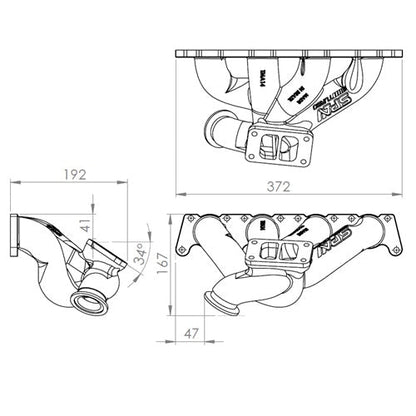 VW B5 T3 top mount turbo twin scroll manifold wastegate "i" + Cast Aluminum Intake Manifold for longitudinal with 4 injectors Fuel Rail Kit (OEM throttle) Black
