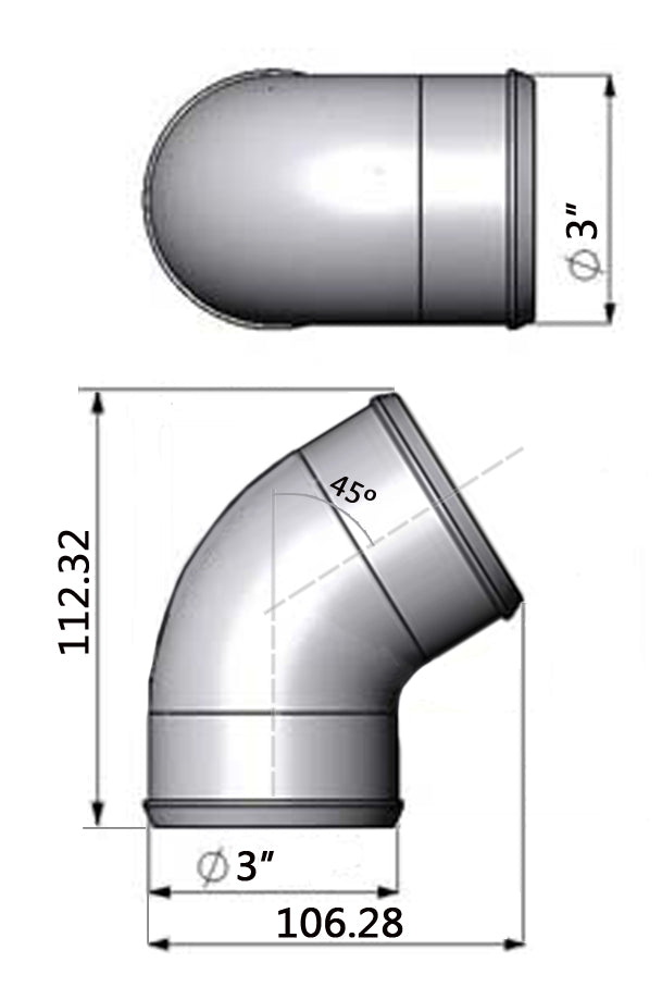 3" tight radius 45° elbow intake pipe